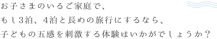 お子さまのいるご家庭で、もし3泊、4泊と長めの旅行にするなら、子どもの五感を刺激する体験はいかがでしょうか？